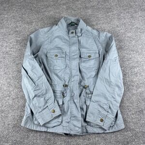 LL Bean Jacket Womens S Blue Utility Cotton Canvas Field Coat Snap Front